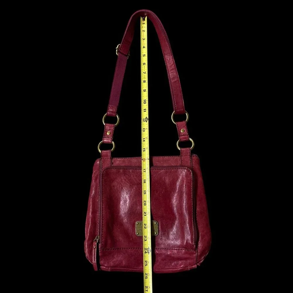 Fossil Red Leather Crossbody Purse 1954 Adjustable Strap Brass Accents READ - Picture 14 of 15